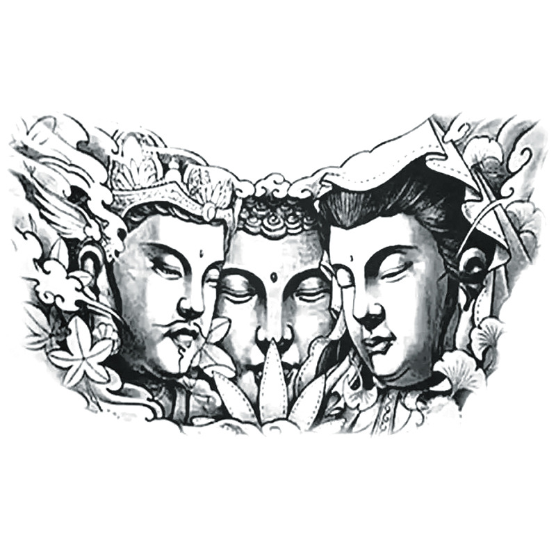 龙头美女三面佛胸贴 观音莲花佛祖防水纹身贴 工厂现货批发定制