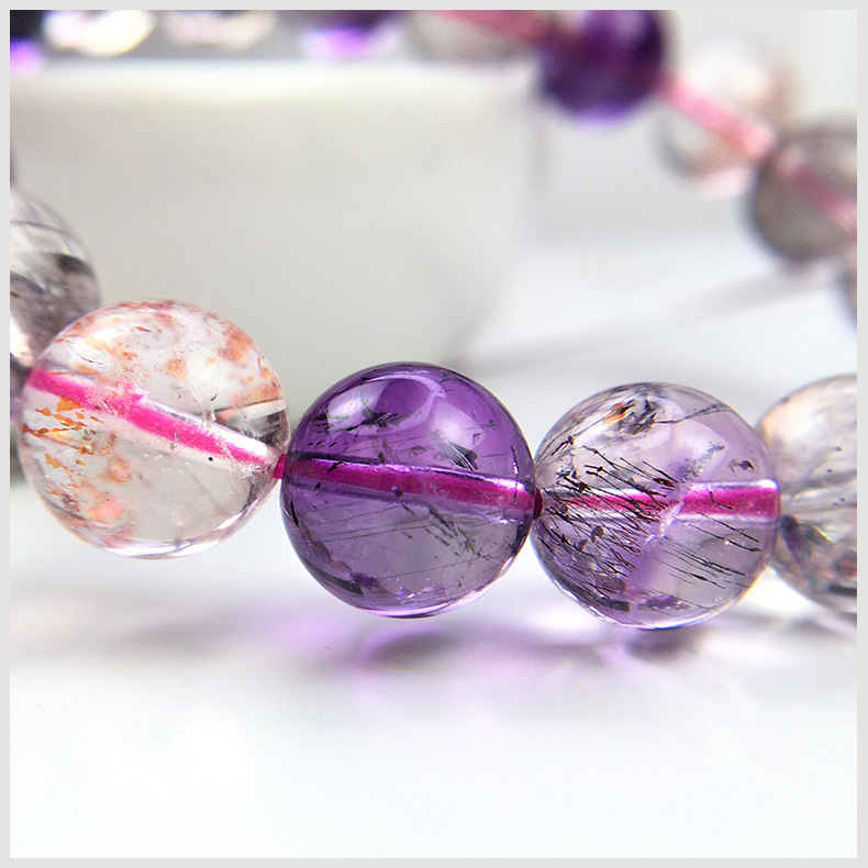 天然彩发水晶时尚三轮彩骨干超七水晶手链极光23水晶手链跨境货源