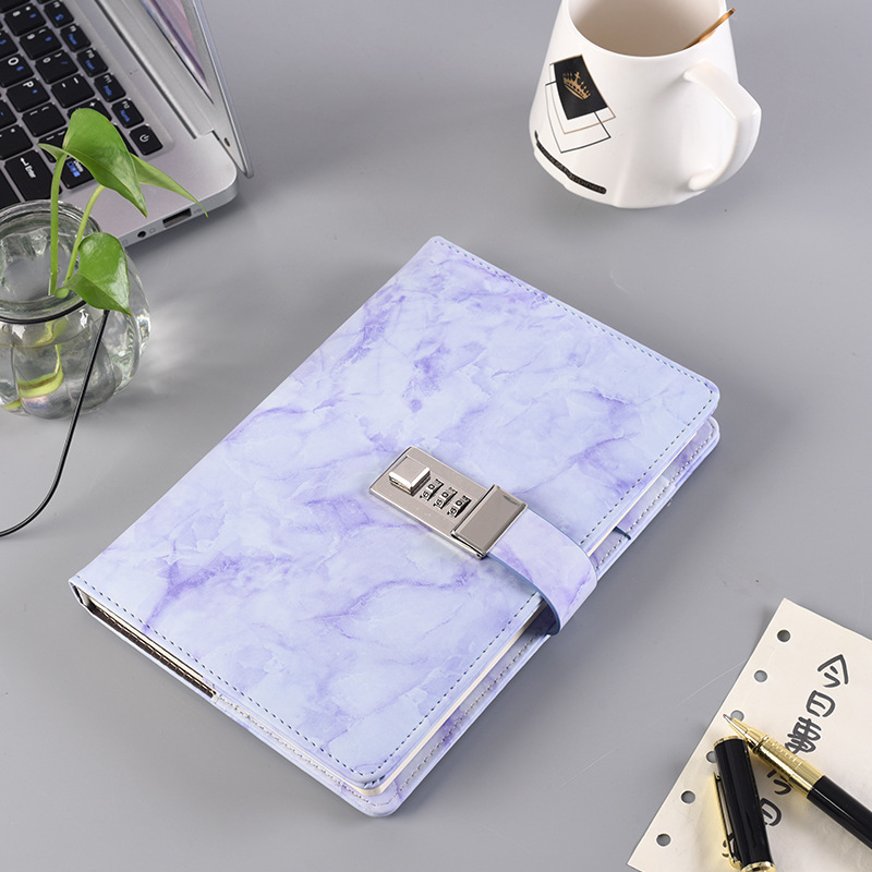 Marbling Retro Password-Protected Noteboy Notebook with Lock Creative Simple Student Diary Book Soft Surface Copy Notepad Wholesale