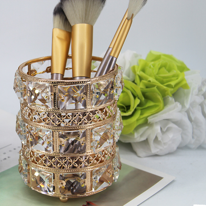 Classic European Crystal Pen Holder Makeup Brush Storage Bucket Eyebrow Pencil Nail Comb Finishing Cosmetics Storage Box