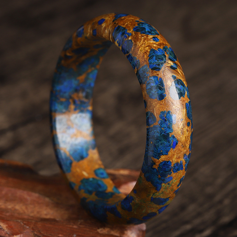 精选天然异象蓝铜矿手镯女款 稀有全蓝斑彩镯子 简约饰品