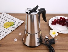 新跨境家用欧插电热摩卡壶不锈钢304黑咖啡壶意式咖啡机预防干烧