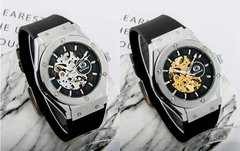 工厂推出gucamel新款机械男款手表潮流商务男士全自动硅胶带手表