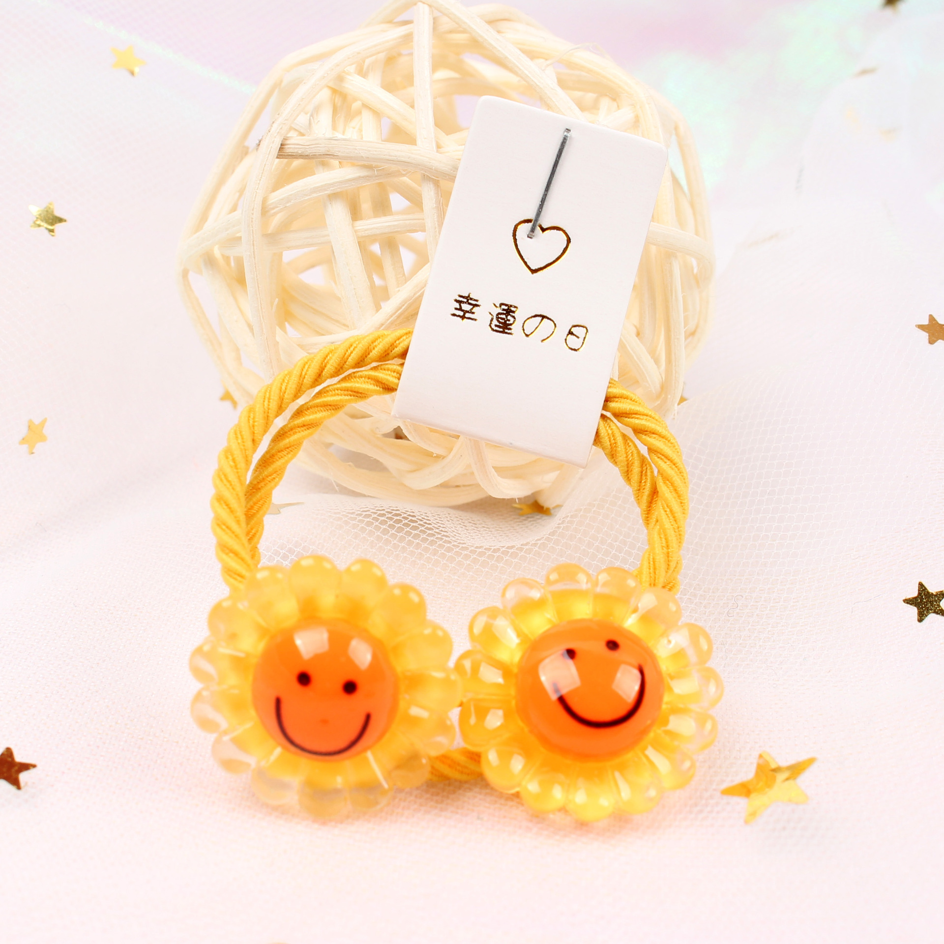 韩国东大门儿童发饰七彩笑脸太阳花发绳泫雅发圈可爱头饰小花发绳