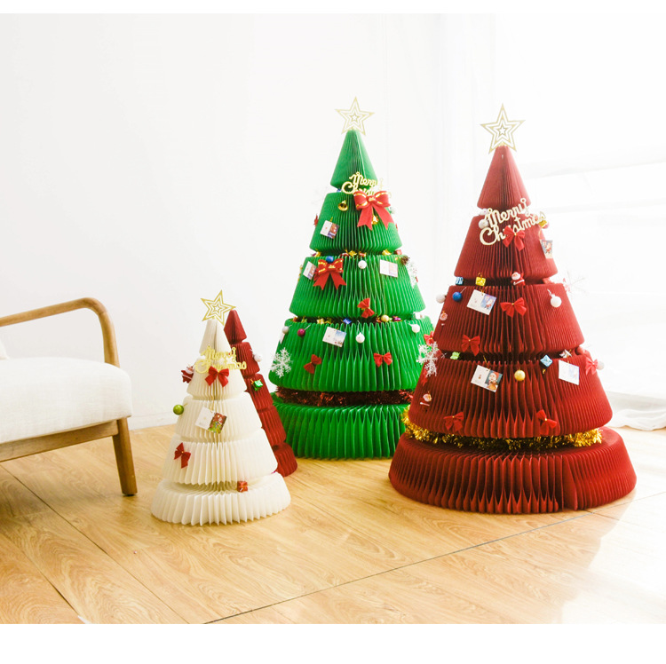 厚纸蜂窝新年树抖音折叠圣诞树商场家用装饰道具树小型桌面网红