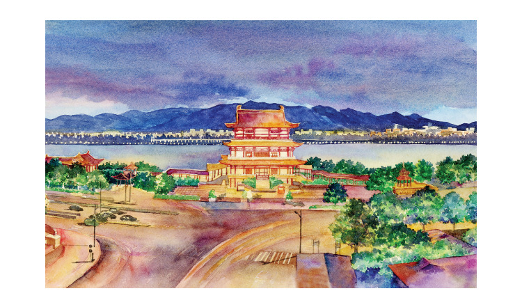 书境文创手绘长沙风景明信片旅游文创特色纪念品橘子洲 爱晚亭