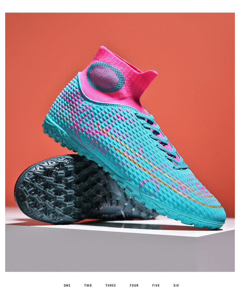 高帮鸳鸯色足球鞋男女儿童tf碎钉人造草坪ag钉防滑皮足学生训练鞋