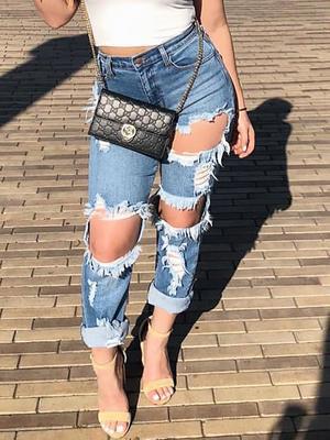 6214# AliExpress Russia Loose plus Size Boyfriend Big Ripped Sexy High Waist Jeans for Women