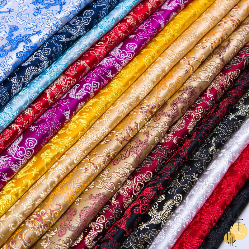 75小龙仿真丝织锦缎丝绸面料坐垫布仿古唐装汉服旗袍寿衣布料