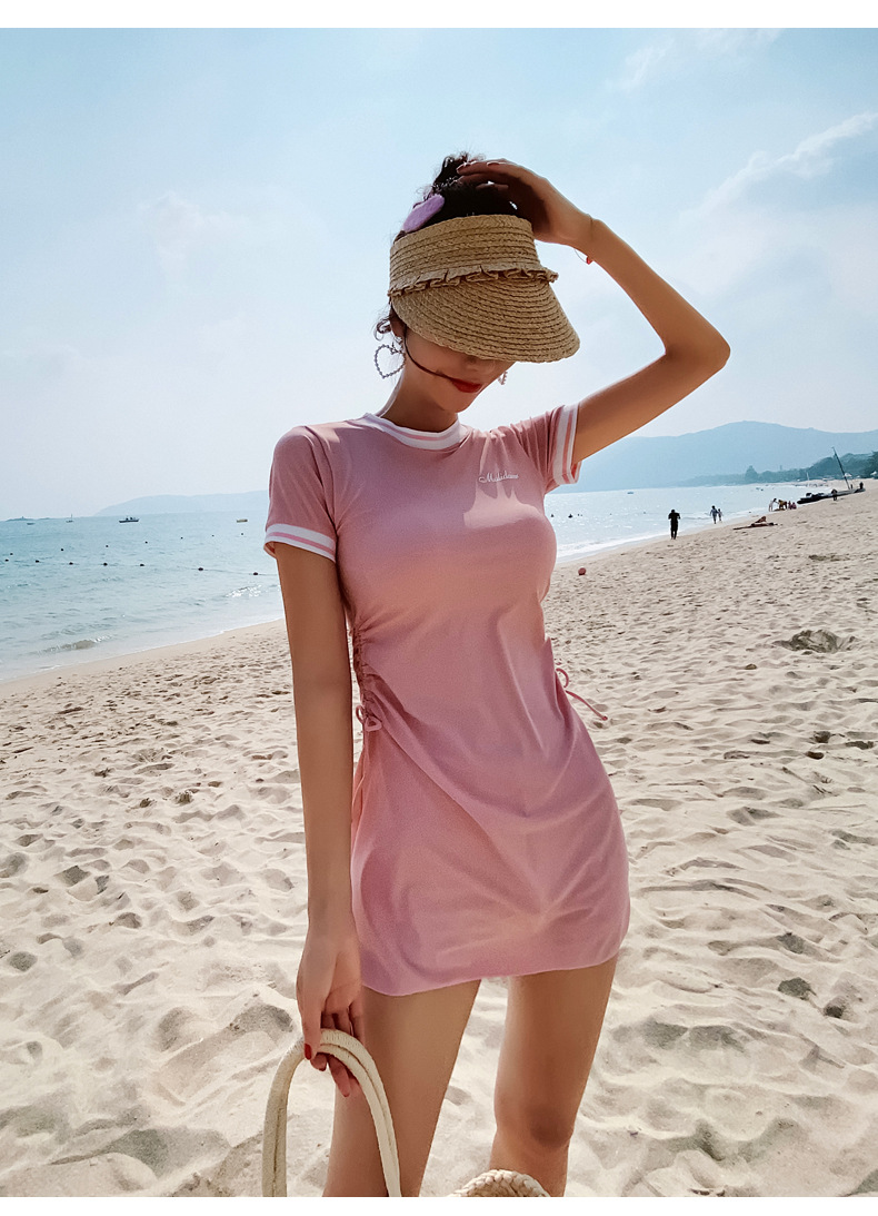 韩版新款游泳衣女性感连体裙式分体平角显瘦遮肚保守学生温泉泳装