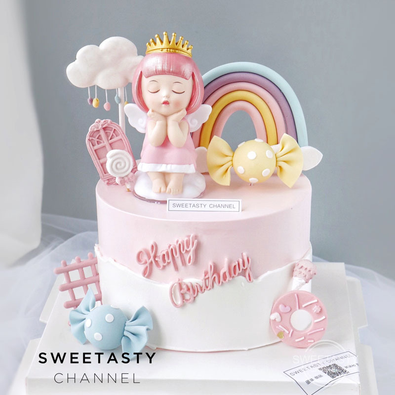 正版爱莎与凯勒搪胶蛋糕装饰摆件卡通天使娃娃男女孩生日烘焙装扮