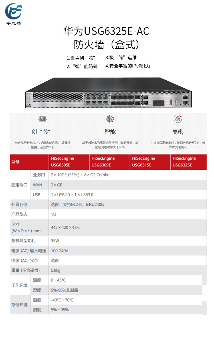 huawei/华为防火墙 usg6325e-ac 企业级ai防火墙 8口千兆盒式