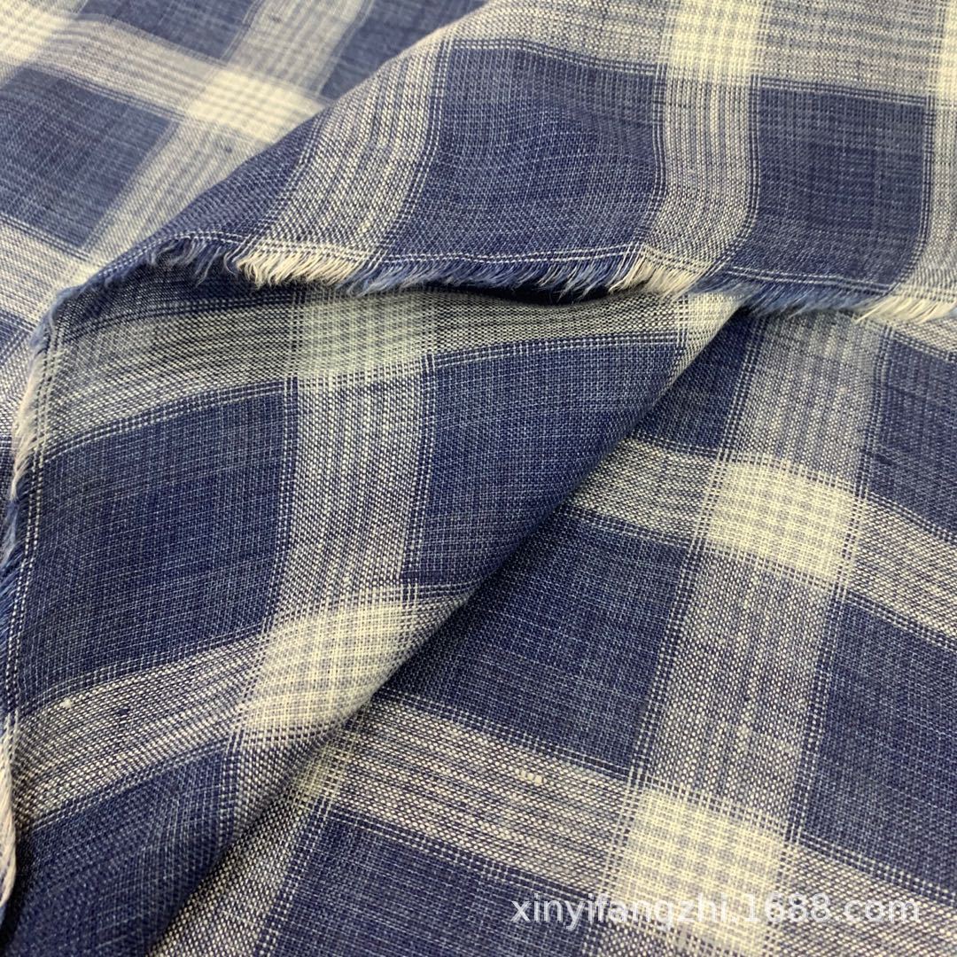linen纯亚麻面料色织麻格子布棉麻格子面料衬衣裙子格子麻布