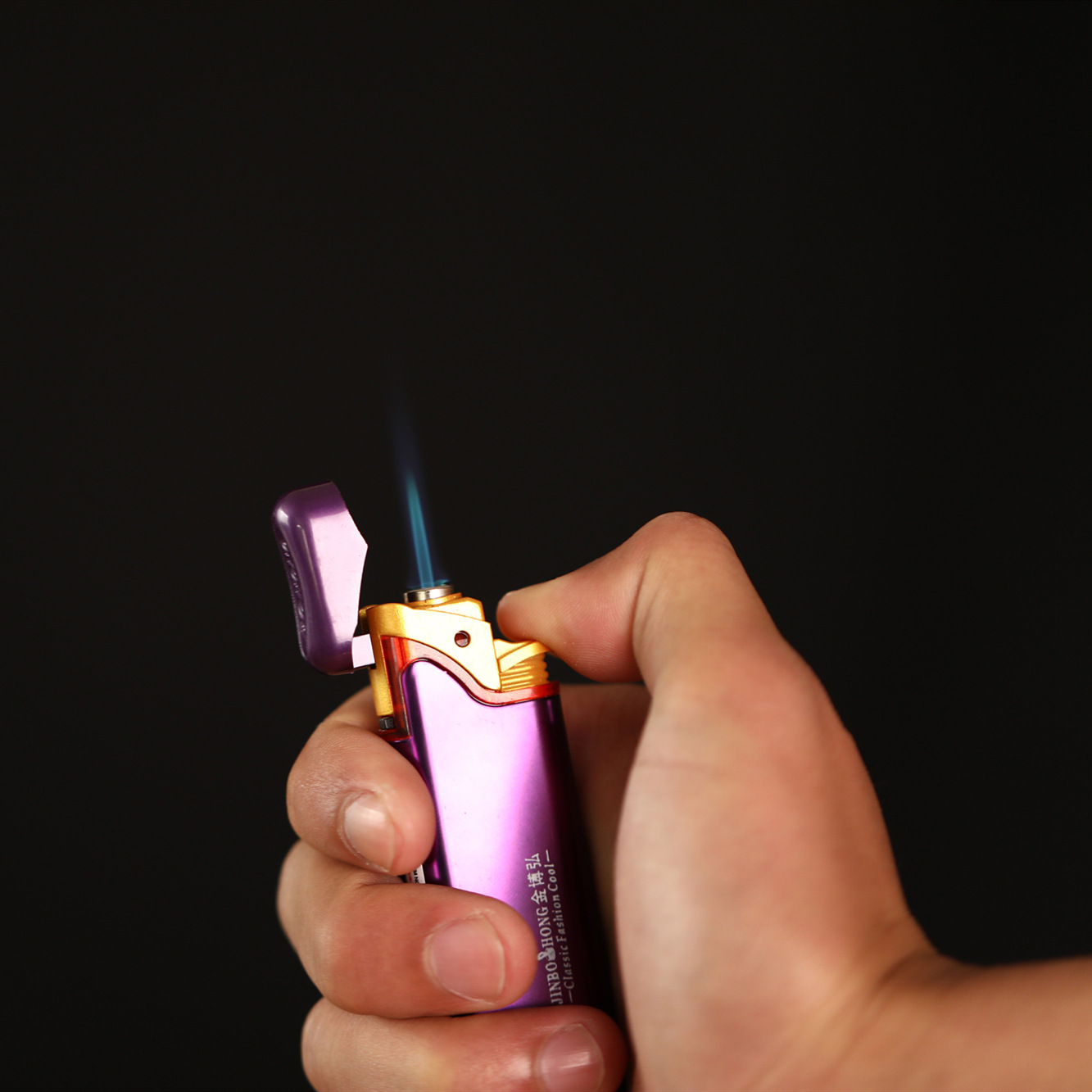 金博弘802金属直冲打火机 高档翻盖打火机批发 可充气广告打火机