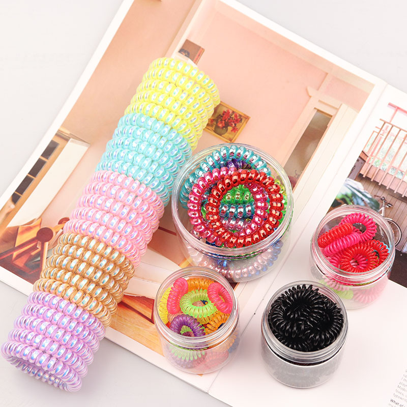 大号糖果色加粗电话线发圈女生胶圈黑色电线圈饰头饰绑无痕罐装