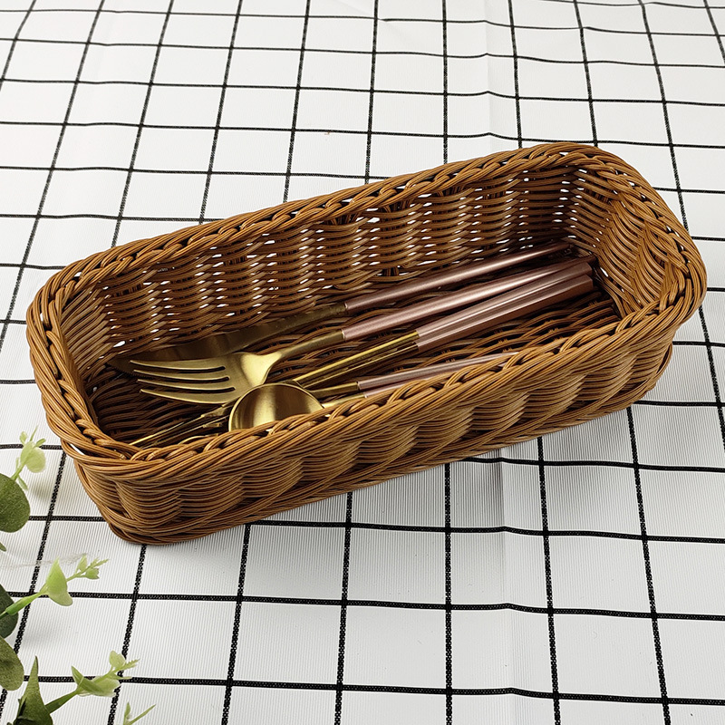 plastic rattan-like square chopsticks basket japanese-style western food knife and fork basket household chopsticks cage draining kitchen tableware storage box