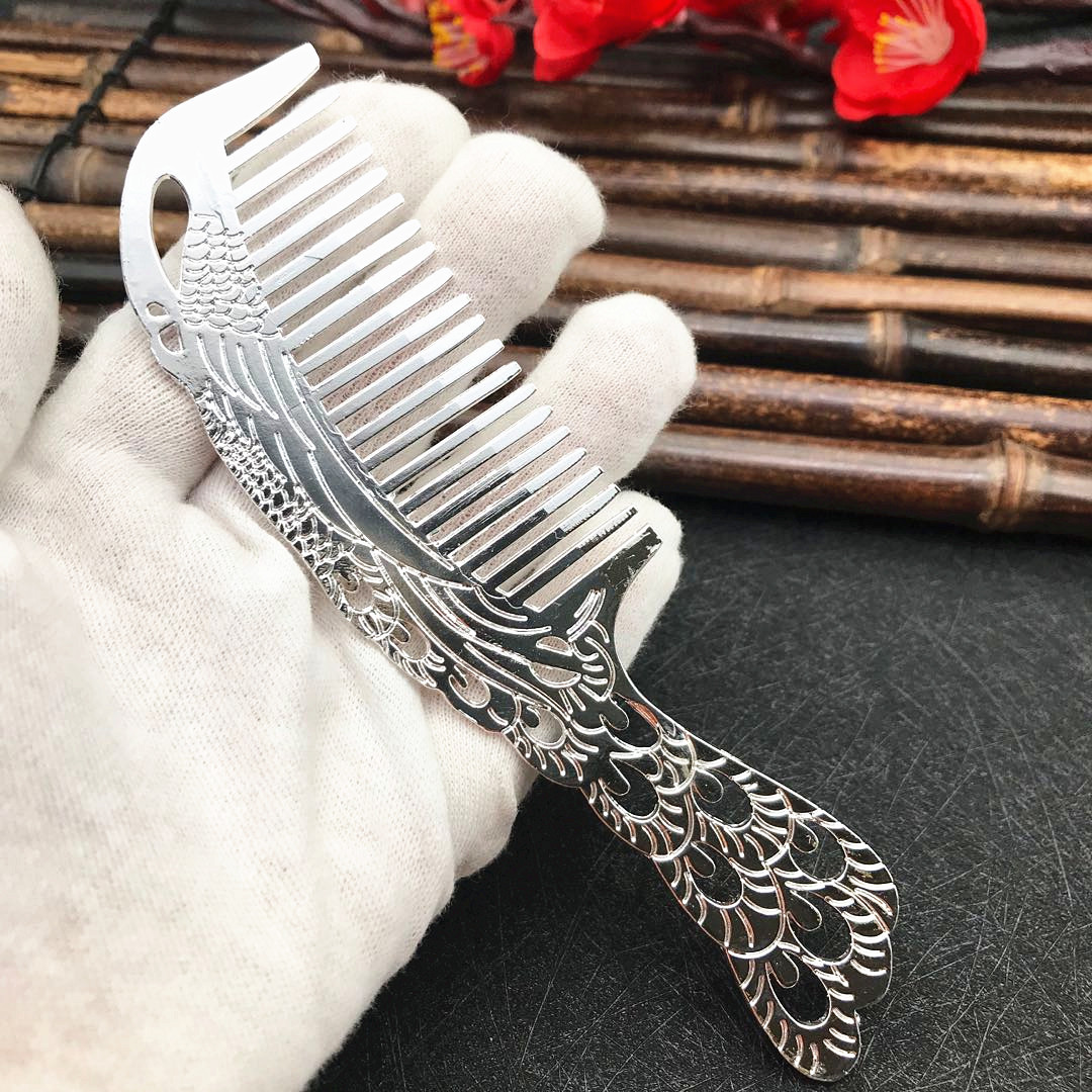 地摊景区热卖高档镀银核子时尚精美节日银梳子礼品流行合金银梳子