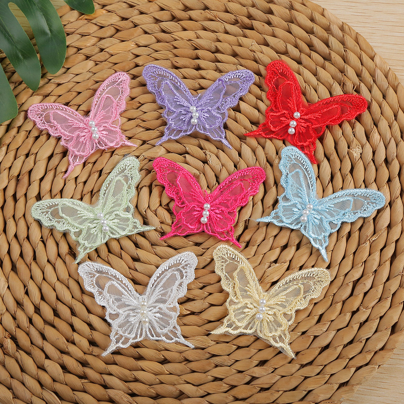 double-layer three-dimensional beaded butterfly lace organza ornament accessories lace handmade versatile diy production spot