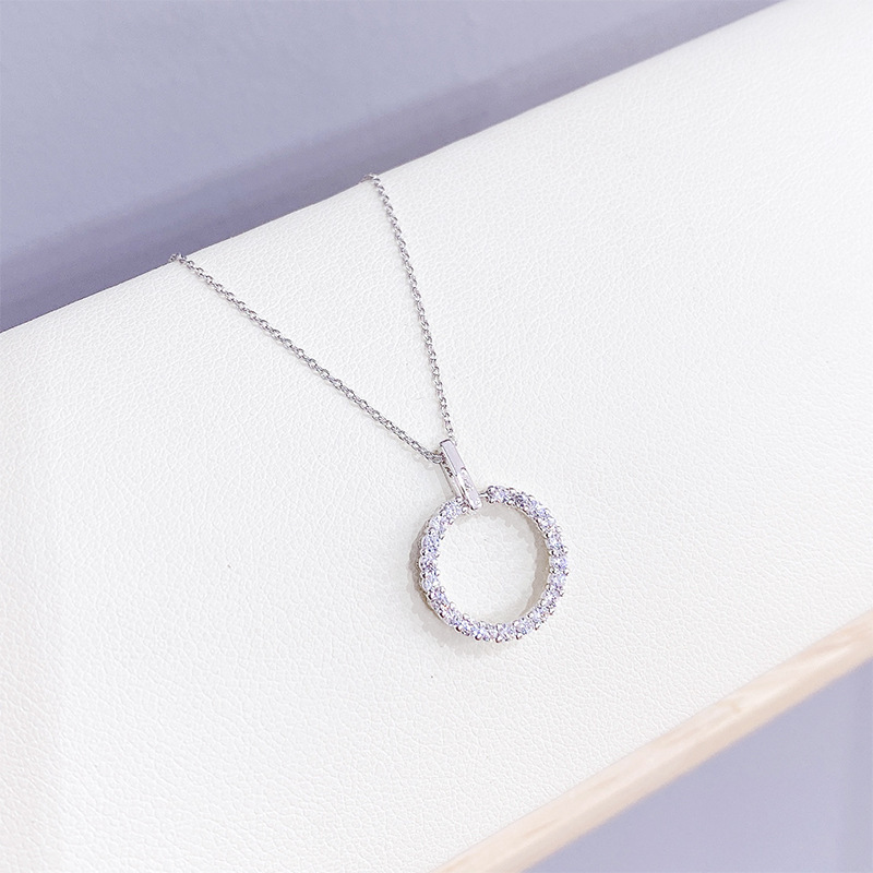 2023 New Full Diamond Ring Necklace Women's Fashion Zircon Circle Geometry Clavicle Chain Necklace Factory Wholesale