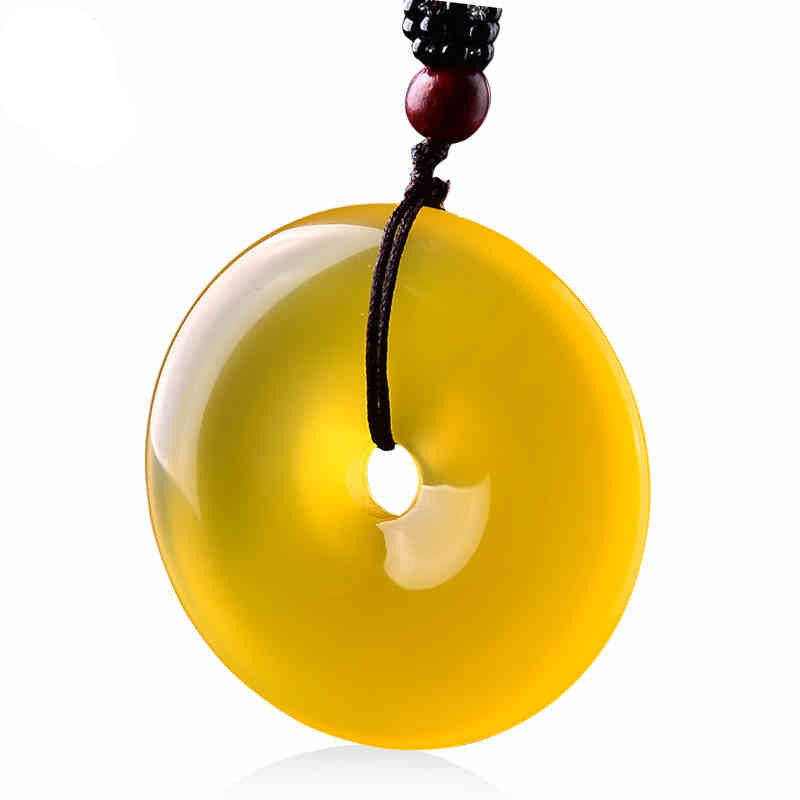 黄玛瑙挂件男女款情侣玉石项坠批发 黄玉髓平安扣吊坠