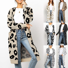 sexy 秋冬针织毛衣女外套Long coat sweater knit leopard grain