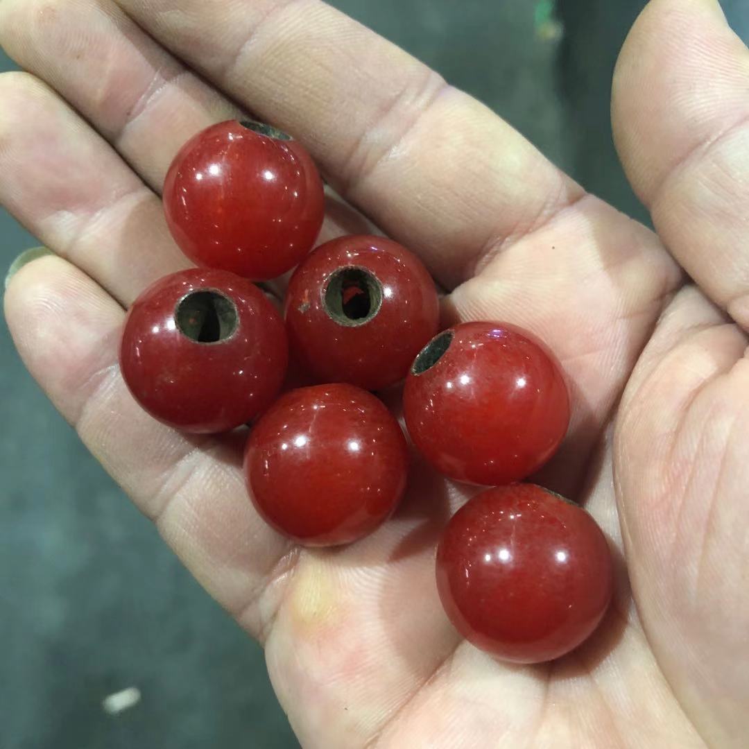 古玩杂项仿古老珠子酒红色玛瑙珠柿子红圆珠多宝串配珠一件代发