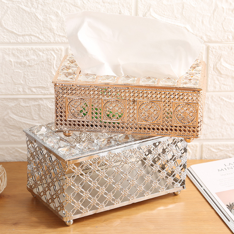 Fashion Creative Crystal Tissue Box European Style Toilet Tissue Box Tissue Box Household Storage Box Napkin Paper Box