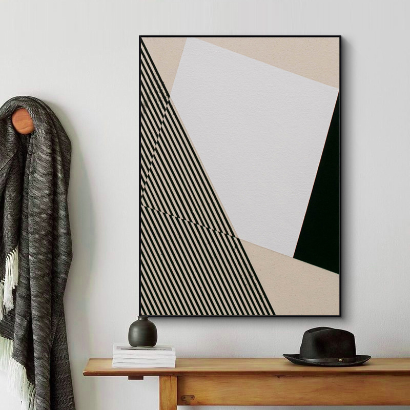 跨境抽象形状装饰画北欧挂画四联画几何矩形分割线条装饰画画芯