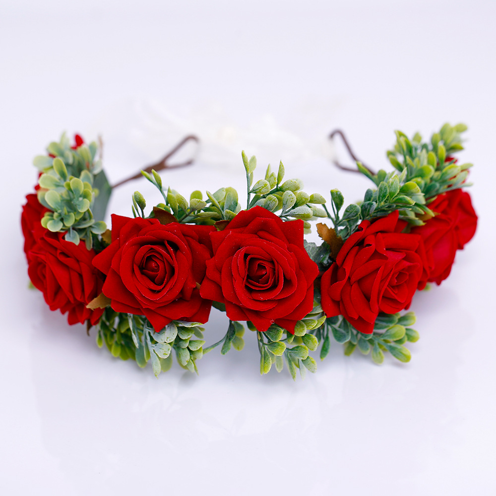 跨境新款天鹅绒玫瑰花环 仙美复古玫瑰茶苞花头饰新娘婚礼发箍