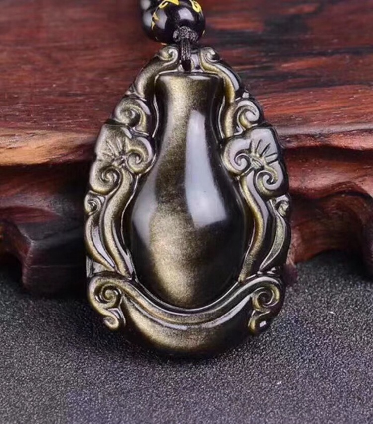 厂家批发天然金曜石吊坠 金色猫眼黑曜石项坠 男女款转运饰品