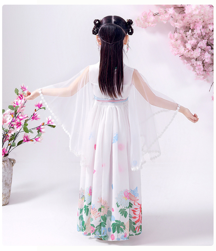 儿童汉服古风超仙轻纱齐胸襦裙蓬蓬纱夏季小女孩古装唐装连衣裙