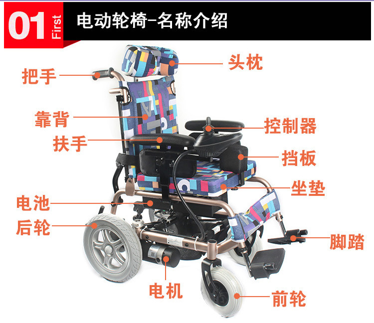 铝合金轻便儿童电动轮椅车多功能智能折叠小型锂电池电动轮椅出口