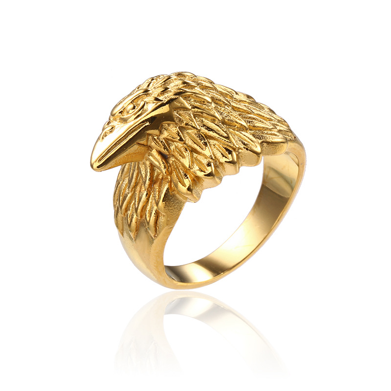 热卖欧美复古钛钢戒指 复古仿真钛钢鹰头戒指霸气男士大指环