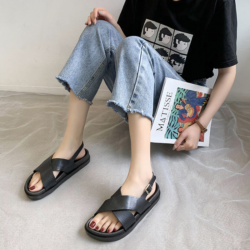 New Slippers Women's Summer Cross Sandals Platform Harajuku Students Casual Outdoor Beach Slippers