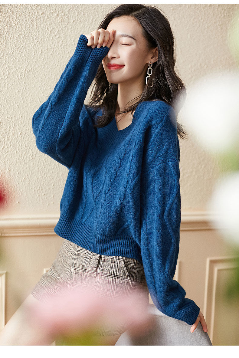 花雨伞羊毛衫麻花毛衣女宽松外穿秋冬2020新款配裙子洋气短款上衣