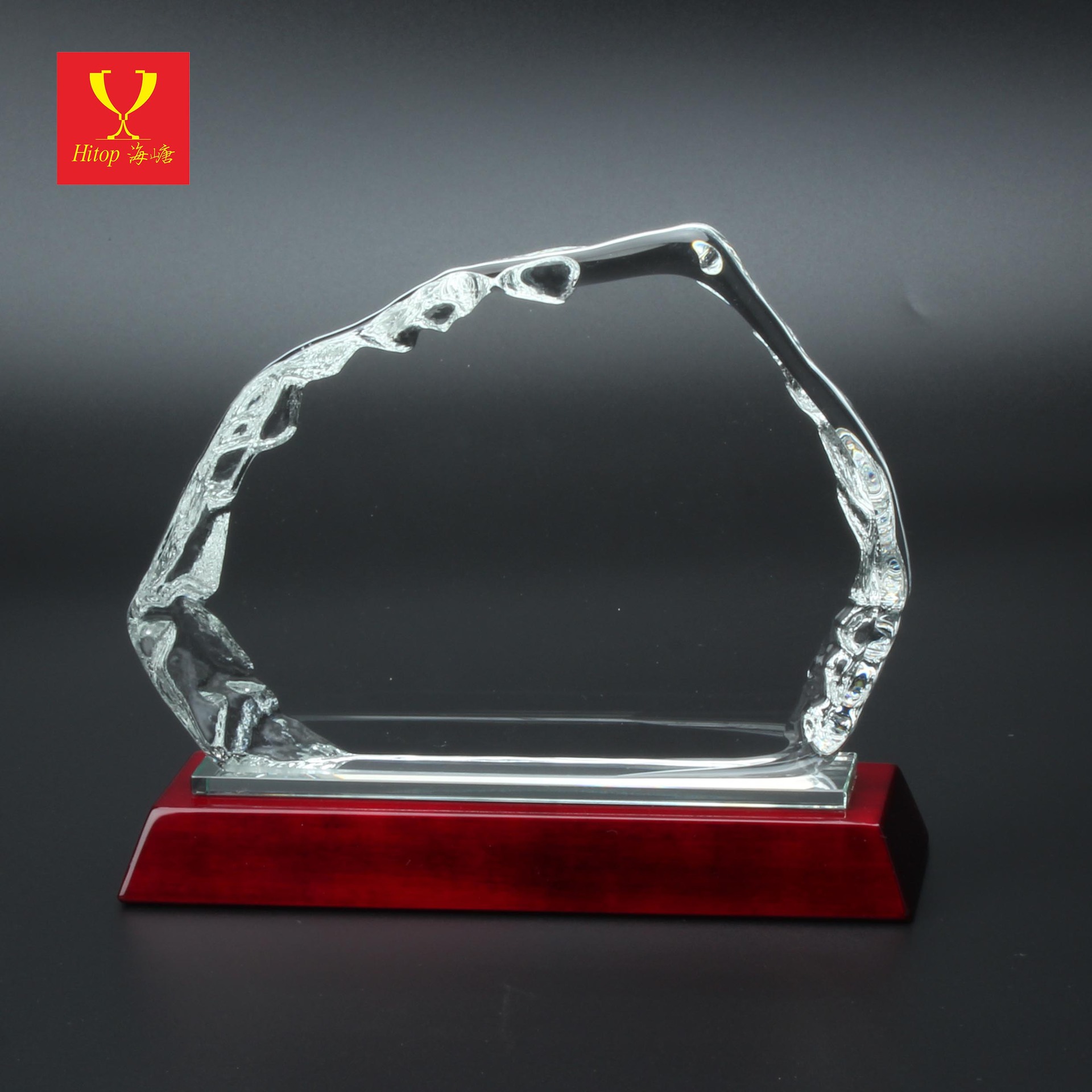 海嵣水晶奖杯 定制冰山钢琴漆底座工艺装饰摆件 政府企业周年纪念-阿