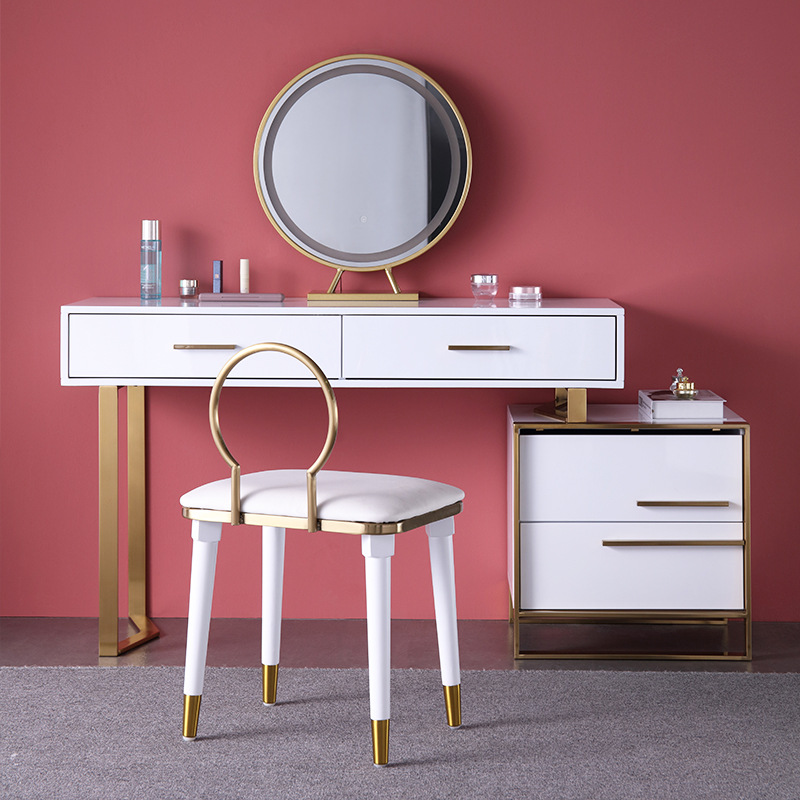 美式实木小书桌白色办公桌学生写字台卧室梳妆台法式复古做旧书桌供应