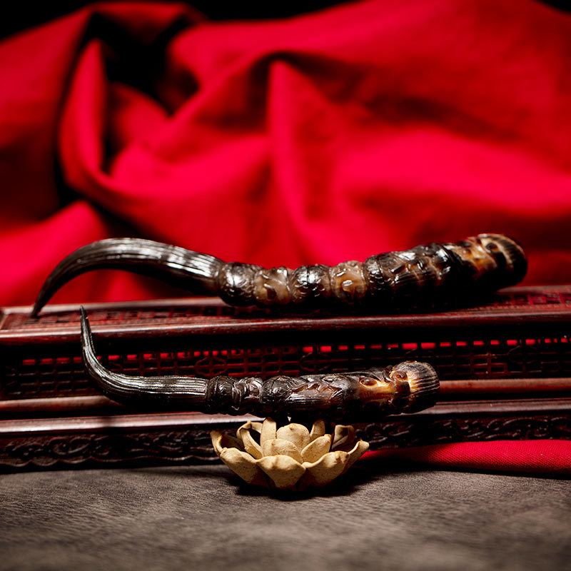 山羊角摆件办公室个性工艺品羊角雕刻件文玩收藏品山羊角现货批发