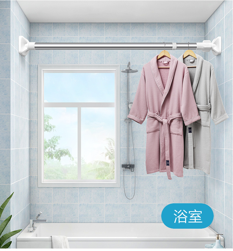免打孔伸缩晾衣杆窗帘杆卫生间浴帘3-4米免安装不锈钢撑涨拉伸杆