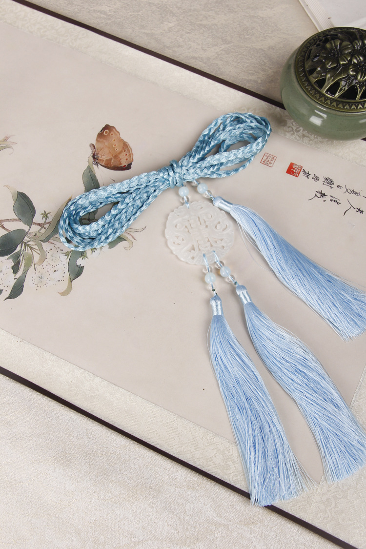 古风汉服玉佩挂坠宫绦绳 圆领袍禁步长流苏编织腰带腰坠 道袍腰绳