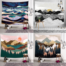 亚马逊热销山脉挂毯北欧美式挂布家居装饰复古彩色风景山墙布装饰