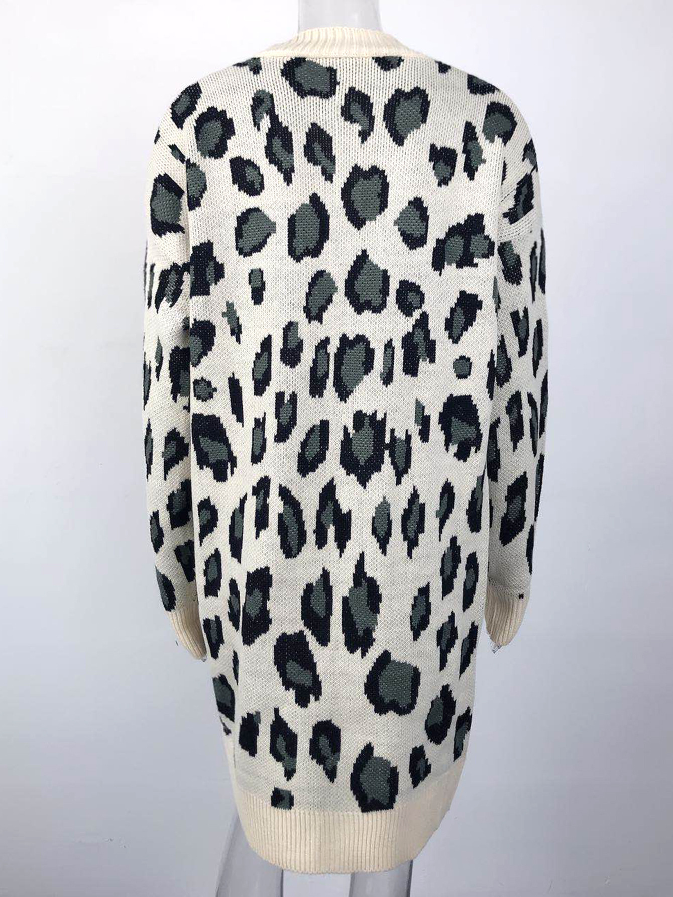 2020秋冬外贸新款女装亚马逊针织衫欧美时尚三色豹纹毛衣开衫