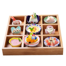 日式餐具创意陶瓷小菜碟九宫格竹盒珍味碟甜品杯日料四宫格烤物盘