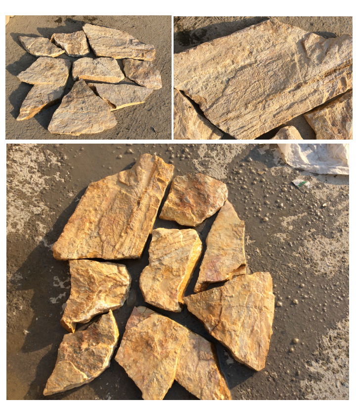 毛石墙碎拼小路黄色乱拼乱片将军黄大规格碎拼铺路石墙面石材