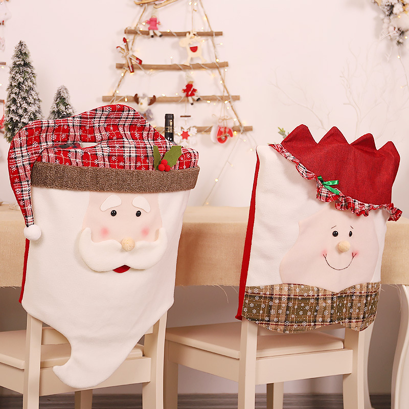 Christmas Decoration Snowflake Grid Cartoon Creative Cute Old Man and Mother-in-Law Christmas Chair Cover Table Leg Mat Decoration