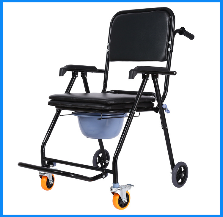 残疾人坐便椅洗澡椅 带轮坐便椅老年人 移动马桶椅折叠马桶凳