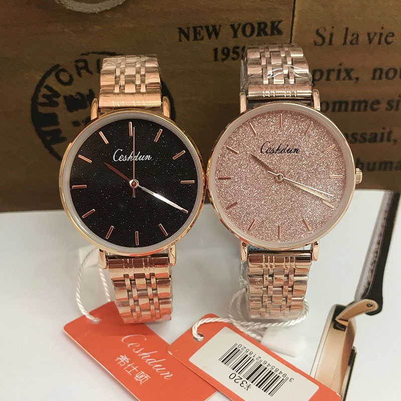 希仕顿石英表日历女士网带钢带手表