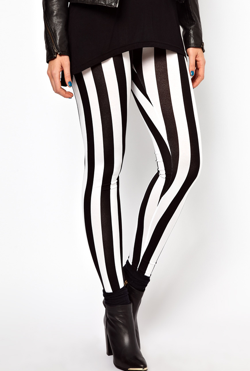 黑白竖条纹打底裤表演裤舞台裤修身弹力瑜伽运动裤