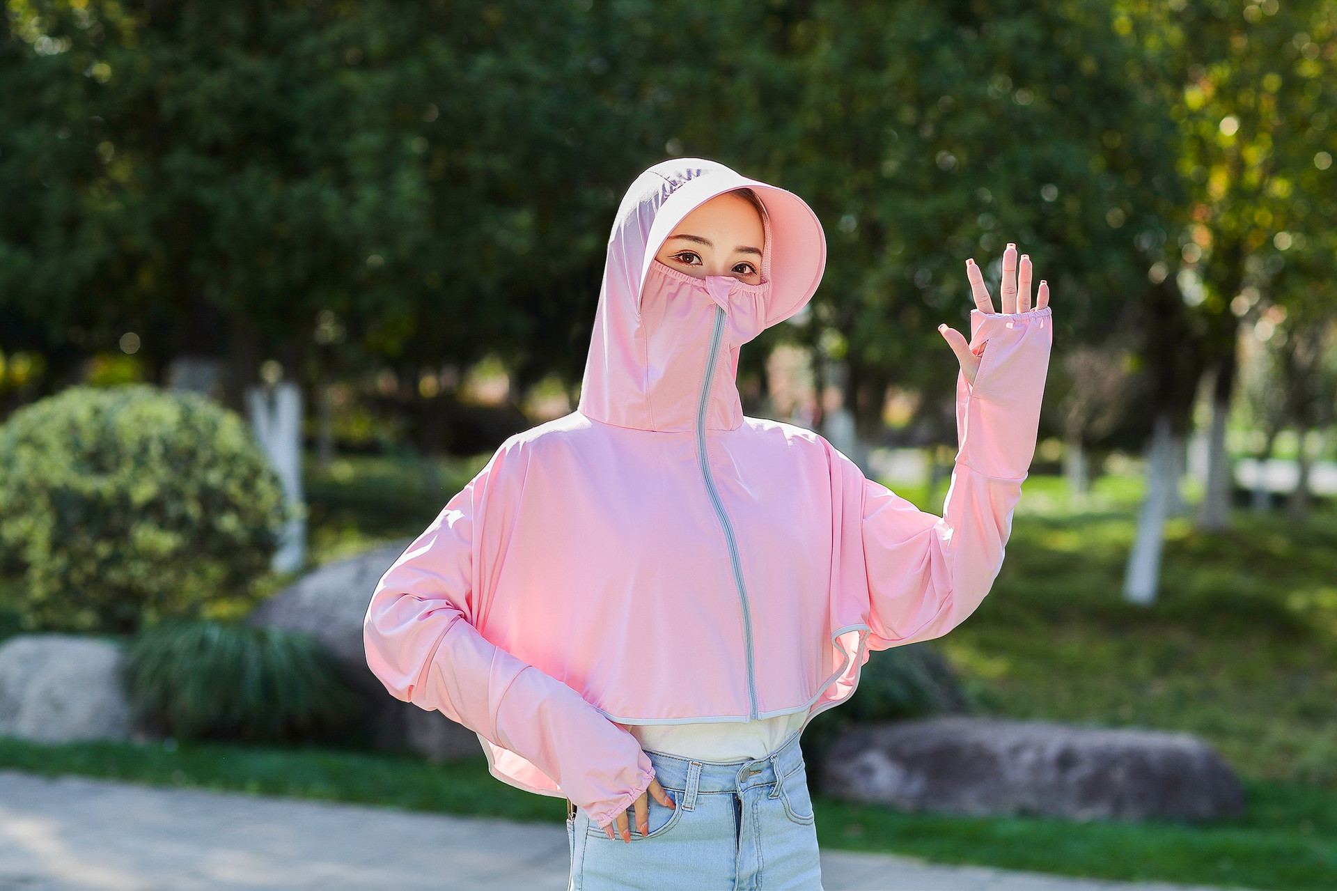 防晒衣女2021新款网红夏季冰丝披肩连帽骑车防晒衫斗篷短款薄外套