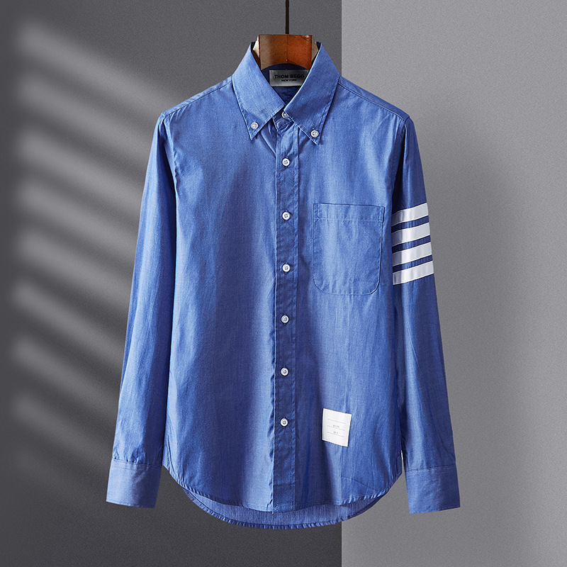 2020新款tb衬衫钱布雷长袖牛仔蓝四条杠休闲男女休闲韩版宽松衬衣